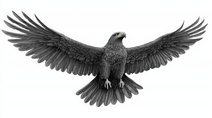 Obraz premium Majestic Black Eagle Soaring with Outstretched Wings against a Clear Background