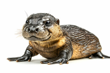 Fototapeta premium Isolated portrait of a playful platypus with a duck-like bill showing detail of its smooth fur and interesting feet