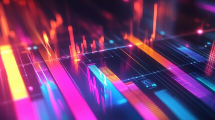Colorful bar charts and financial analytics create a modern business-themed background ideal for presentations and data analysis