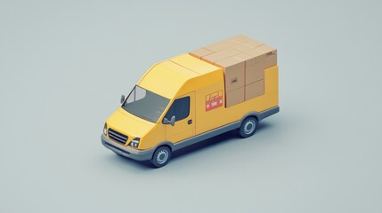Isometric Delivery Van Loaded with Packages on a Solid Color Background
