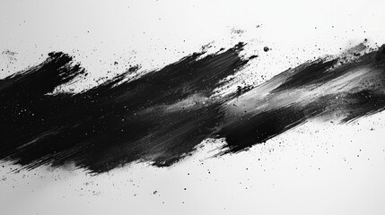 Abstract Black Brush Stroke on White Background with Grunge Texture for Creative Projects