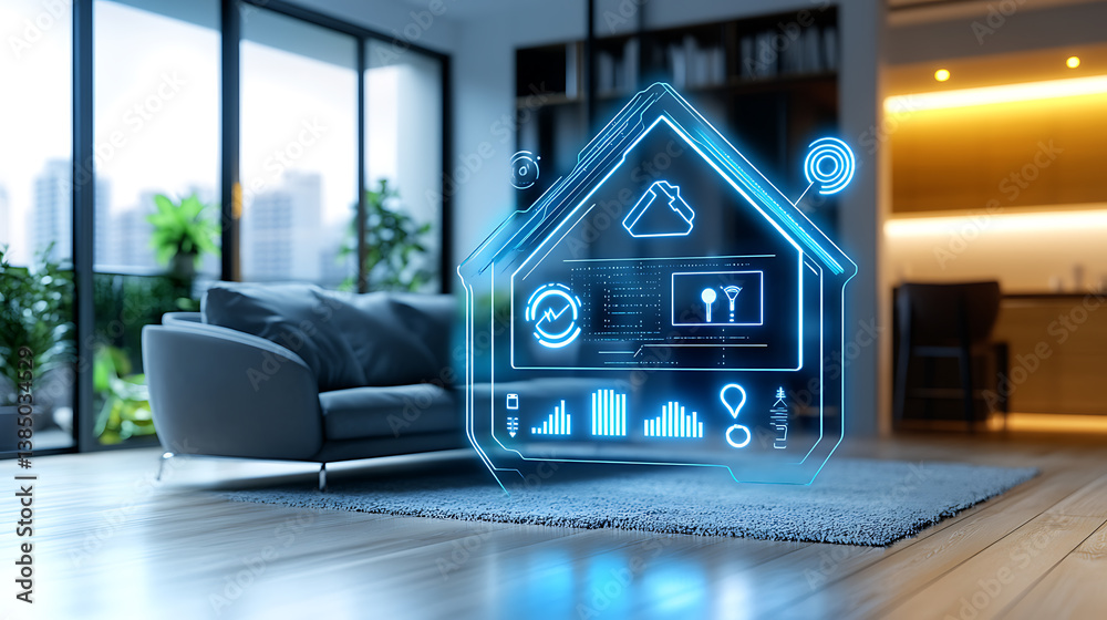 Poster an ai powered home energy optimization system analyzing power consumption and adjusting settings for