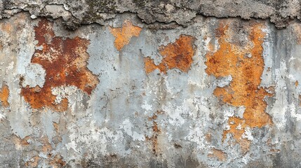 Fototapeta premium Weathered Concrete Wall with Rust and Peeling Paint Showing Textured Urban Decay