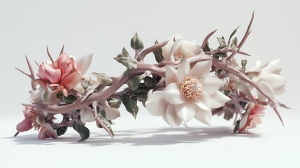 Artistic arrangement of delicate flowers on a simple background showcasing natural beauty and intricate details in design