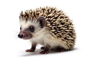 Obraz premium Close-up of a hedgehog, isolated, against pure white backdrop, rodent, macro, night