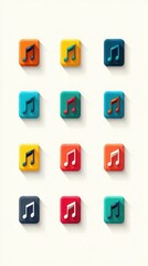 Colorful music note icons arranged in a grid, showcasing a playful design that emphasizes musical themes and creativity.
