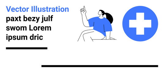 Individual gesturing upward paired with a bold blue medical cross. Ideal for healthcare, wellness, medical services, education, awareness campaigns, digital platforms, presentations, simple landing