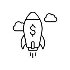 Rocket with Dollar Sign icon isolated on a white background. Vector illustration.