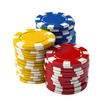 Colorful casino poker chips stacks on transparent background