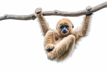 Obraz premium Delightful gibbon hanging playfully from a tree branch with a cute expression