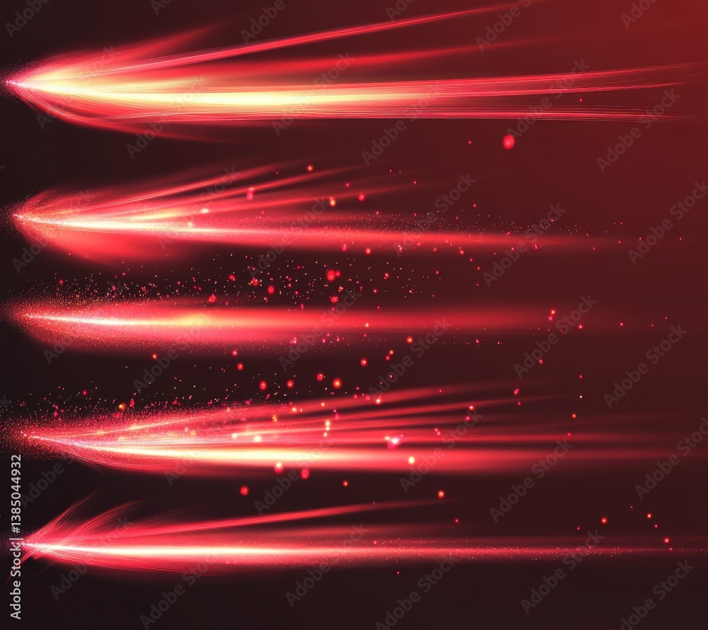Leinwandbilder Red glowing light effect set, a vector illustration on a dark background with red lines and sparks. The red energy is moving quickly, leaving a trail of red light.