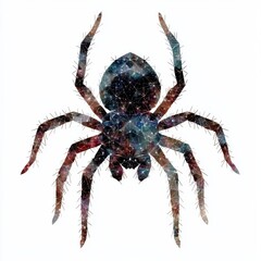 Fototapeta premium A striking low poly illustration of a hairy tarantula spider showcasing intricate geometric patterns and a cosmic nebula texture, ideal for design projects needing a unique