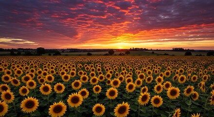 Fototapeta premium Crimson Sunsets, Golden Fields AI Generated