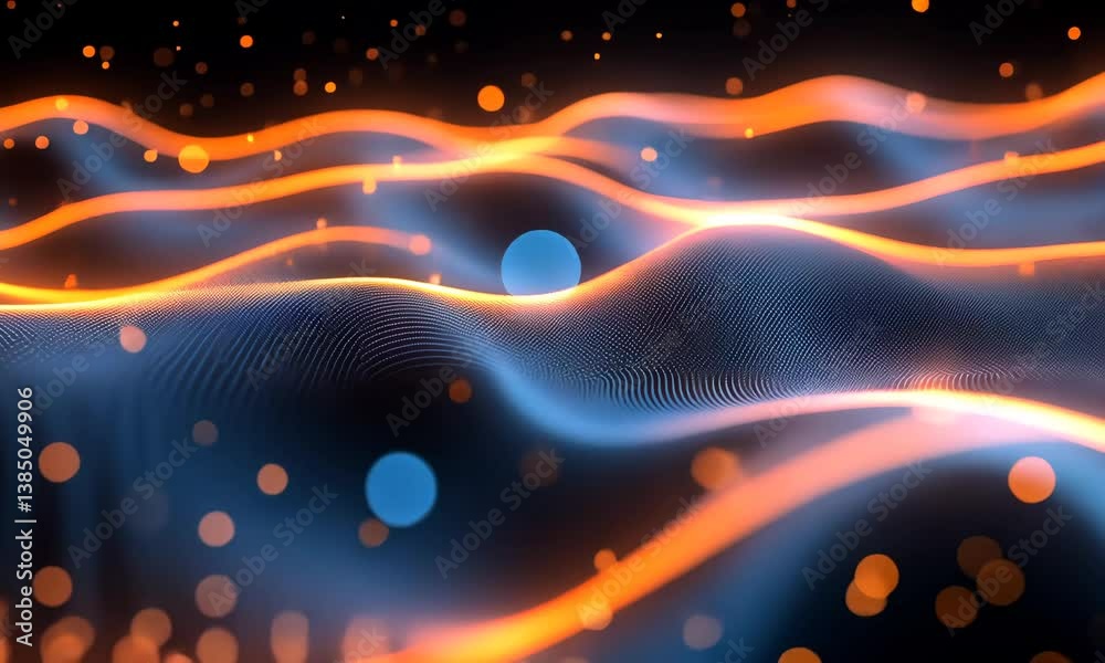 Poster abstract background with flowing wavy glowing lines and visual depth in motion