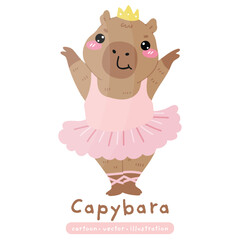 Cute Capybara Dancing Ballet Cartoon in Pink Tutu illustration vector