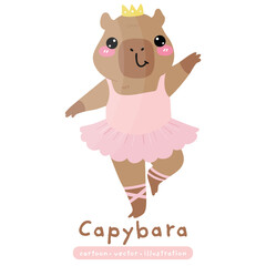 Cute Capybara Dancing Ballet Cartoon in Pink Tutu illustration vector