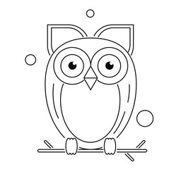 Cute Owl Line Art Isolated on White. Animals and wildlife, coloring page vector art