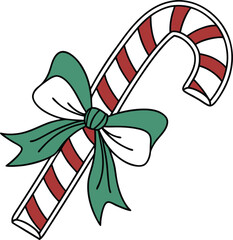 "Outline Icon of Christmas Candy Cane with Bow for Holiday Designs"