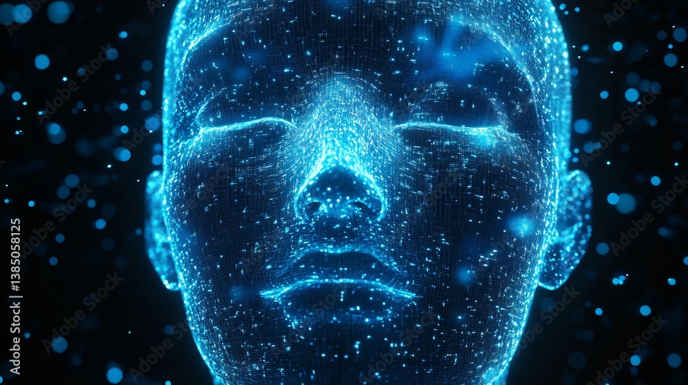 Aufkleber artificial intelligence face glowing from futuristic data flow