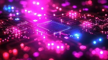 Obraz premium Colorful Abstract Digital Circuit Design with Bright Lights and Neon Colors in Tech Background