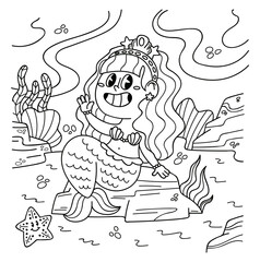 hand drawn mermaid coloring book illustration