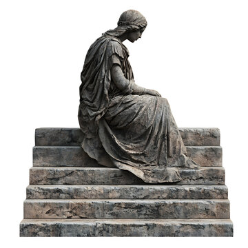 The famous Oracle of Delphi sitting at the temple?s steps, isolated on transparent background.