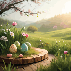 easter eggs on the grass on beautiful garden