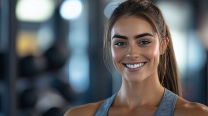 Beautiful fitness woman smiling at the gym