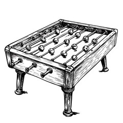 Hand-drawn illustration of a classic foosball table, perfect for game-themed designs and nostalgic projects.