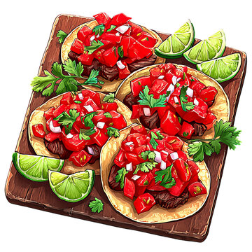 tacos with salsa on wooden board clip art preview