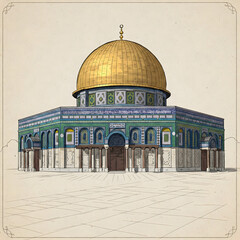 Obraz premium Al Aqsa mosque in Jerusalem Sketch Line Art Design Style