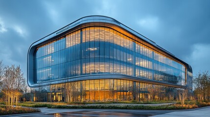 Fototapeta premium Modern Glass Office Building at Dusk