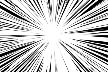 Naklejka premium 中央に向けての白黒の集中線の背景素材 漫画の背景素材 横長 白黒