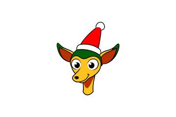 Cartoon Impala Head in Santa Hat Christmas Vector