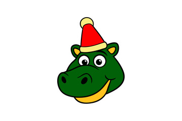 Funny Christmas Cartoon Hippo in Santa Hat Clipart