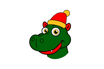 Whimsical Christmas Hippo with Santa Hat Illustration
