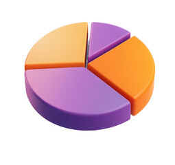 Fototapeta premium 3D icon of a pie chart with orange and purple colors on a white background