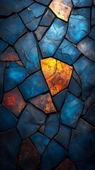 Textured Mosaic Mobile Wallpaper  Dark Blue and Black Stones with Striking Golden Orange Center   Vertical HD Abstract Background