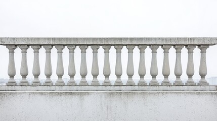 Concrete railing design overlooking misty landscape in gray light during early morning hours