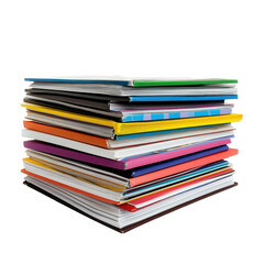 Colorful stack of magazines arranged on a plain Transparent background for creative display purposes, Stack magazines on PNG background