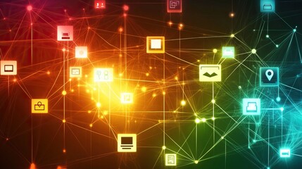 Colorful digital network graphic with icons