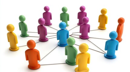 Fototapeta premium Colorful figures connected, teamwork concept, white background, networking