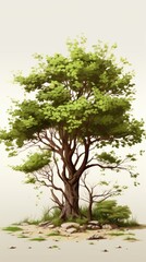 Obraz premium A stylized low poly desert ironwood tree illustration digitally rendered against a simple white background showcasing detailed foliage and textured bark in a vibrant green and