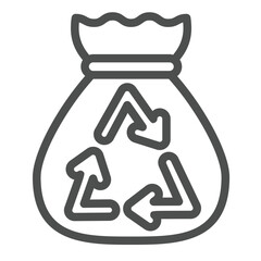 Bag and recycling arrows line icon, climate change concept. Vector graphics. Plastic packet with recycle sign on white background, outline style icon for mobile or web design.