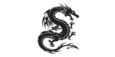 Sleek Monochrome Vector Dragon Illustration with Sharp Edges and Flowing Curves