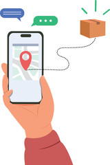 Hand holding smartphone with tracking order of shipment online. Delivery tracking on application concept.