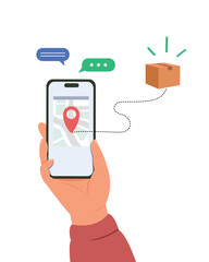 Hand holding smartphone with tracking order of shipment online. Delivery tracking on application concept.