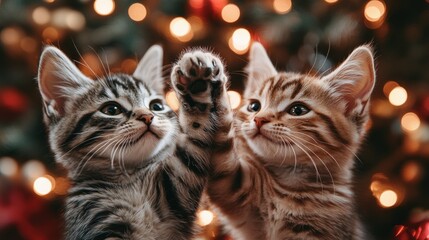 Adorable Kittens Playing by Christmas Lights