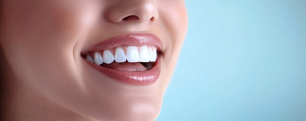 Obraz premium Woman is smiling showing her healthy white teeth