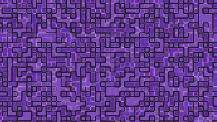 Purple squares and lines form a complex geometric pattern